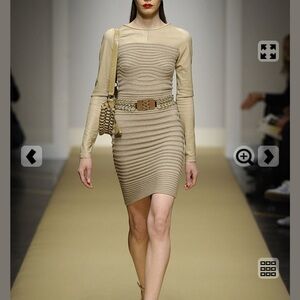 Gianfranco Ferre cashmere knit/lamb leather bodycon dress, Beige
